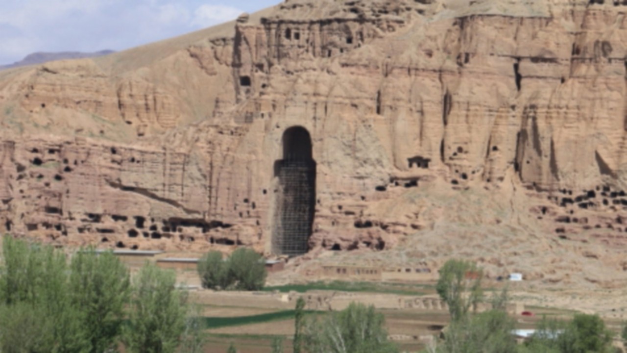 epa11349496 The ruins of a 1,500-year-old Buddha statue in Bamiyan, Afghanistan, 18 May 2024. Three ...